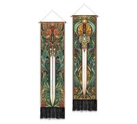 PLIGREAT 2 Pack Fantasy Weapons Vertical Tapestry Swords Aesthetic Wall Hanging for Bedroom Bathroom Living Room Vintage Long Narrow Wall Hanging Dorm Room Home Art Decor