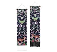 PLIGREAT 2 Pack Fawn in the Garden Wall Tapestry Moth Moon Aesthetic Vertical Wall Hanging for Bedroom Living Room Home Decor Long Narrow Art Tapestry with Tassels, 52" x 13"/130 x 33cm