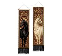 PLIGREAT 2 Pack Folk Style Wall Tapestry, Black White Horses Art Long Narrow Tapestry Aesthetic Wall Hanging for Bedroom Living Room Bathroom Hallway Home Decor Housewarming Gifts, 130x33cm