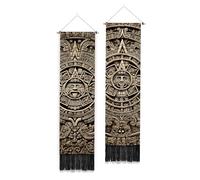 PLIGREAT 2 Pack Mayan Wall Tapestry, Aztec Calendar Mayan Civilization Tapestry with Tassels Vintage Ethnic Wall Hanging for Bedroom Living Room Home Decor Art Tapestries, 130 x 33cm