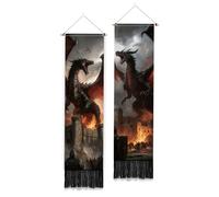 PLIGREAT 2 Pack Medieval Dragon Style Wall Tapestry, Fantasy Red Dragon Long Vertical Tapestry Creative Wall Hanging with Tassels for Bedroom Living Room Playroom Dorm Home Decoration, 130 x 33cm