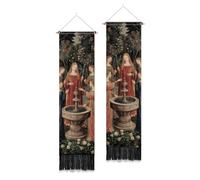 PLIGREAT 2 Pack Medieval Fountain Wall Tapestry, Vintage Style Long Vertical Tapestry Aesthetic Wall Hanging with Tassels for Bedroom Living Room Bathroom Home Art Decor Housewarming Gift