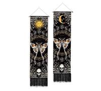 PLIGREAT 2 Pack Moth Sun Moon Pattern Vertical Tapestry with Tassels Vintage Aesthetic Wall Hanging for Bedroom Living Room Office Home Decor Long Narrow Art Tapestry, 52" x 13"/130 x 33cm