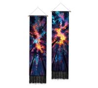 PLIGREAT 2 Pack Mysterious Sky Wall Tapestry, Colorful Forest Tapestry with Tassels Aesthetic Starry Night Wall Hanging for Bedroom Living Room Home Decor Vertical Art Tapestries, 130 x 33cm