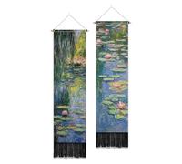 PLIGREAT 2 Pack Oil Painting Tapestry with Tassels, Lotus Pond Art Wall Hanging Vertical Monet Style Home Wall Tapestry for Bedroom Living Room Long Narrow Decor, 52" x 13"/130 x 33cm