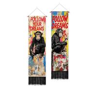 PLIGREAT 2 Pack Orangutan Vertical Tapestries, Colorful Street Graffiti Wall Hanging Vintage Animals Wall Tapestry for Bedroom Living Room Home Office Decor Long Narrow Art Decoration, 130 x 33cm