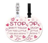 PLIGREAT 2 Pack Pink Heart Stop Touching Baby Signs, Please Don't Touch Baby Car Seat Signs for Newborn Baby Girl Boy No Kissing Baby Sign for Baby Carriers Stroller Tags with Hanging Strap and Clip