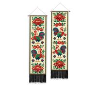 PLIGREAT 2 Pack Rustic Rooster Floral Long Tapestry Decorative Aesthetic Vertical Tapestry Bohemian Folk Farmhouse Wall Hanging with Tassels for Bedroom Living Room Home Decoration, 130 x 33cm
