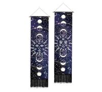 PLIGREAT 2 Pack Starry Sky Moon Phase Pattern Vertical Tapestry with Tassels Dark Blue Aesthetic Wall Hanging for Bedroom Living Room Office Home Decor Long Narrow Art Tapestry, 52" x 13"/130 x 33cm