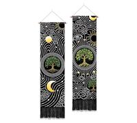 PLIGREAT 2 Pack Sun Moon Wall Hanging, Aesthetic Tree of Life Tapestries Vertical Black Lines Wall Tapestry with Tassels for Bedroom Living Room Home Decor Long Narrow Art Decorations
