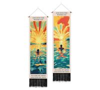 PLIGREAT 2 Pack Sunrise Vertical Tapestries, Abstract Ocean Painting Wall Hanging with Tassels Vertical Sunset Landscape Wall Tapestry for Bedroom Living Room Home Decor Long Narrow Art Decors