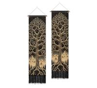 PLIGREAT 2 Pack Tree of Life Long Tapestry, Mystic Forest Wall Vertical Tapestry with Tassels Narrow Wall Hanging for Bedroom Living Room Bathroom Home Porch Hallway Art Decor