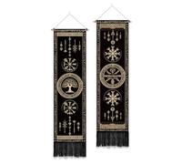PLIGREAT 2 Pack Viking Symbols Tapestry with Tassels Tree of Life Aesthetic Wall Hanging Vertical Home Art Tapestry for Bedroom Bathroom Living Room Long Narrow Wall Hanging Art Decor