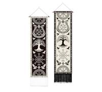 PLIGREAT 2 Pack Viking Wall Tapestry, Tree of Life Raven Tapestry with Tassels Vertical Mythology Rune Wall Hanging for Bedroom Living Room Home Decor Narrow Art Tapestries, 52 x 13 Inch/130 x 33cm