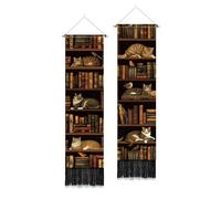 PLIGREAT 2 Pack Vintage Bookshelf Wall Hangings, Classic Library Tapestry with Tassels Vertical Cats Wall Tapestry for Bedroom Living Room Home Decor Retro Long Narrow Art Tapestries, 130 x 33cm