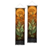 PLIGREAT 2 Pack Vintage Floral Vertical Tapestry, Art Nouveau Botanical Poster Print Long Wall Tapestry Aesthetic Wall Hanging with Tassels for Bedroom Living Room Bathroom Home Art Decor