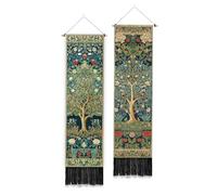 PLIGREAT 2 Pack Vintage Flowers Long Tapestry Decorative Aesthetic Vertical Tapestry Tree of Life Wall Hanging with Tassels for Bedroom Living Room Home Decoration, 52 x 13 Inch/130 x 33cm
