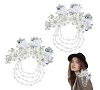 PLIGREAT 2 Pcs 3D Three-Dimensional Flower Rhinestone Applique Shining Beads Crystal Sequins Patches, Sewing Crystal Fringe Patches for DIY Brides Dress Prom Dresses Wedding Clothes Decor