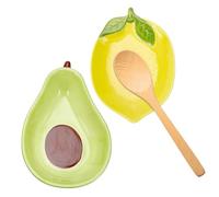 PLIGREAT 2 Pcs Ceramic Spoon Rest for Stove Top, Avocado and Lemon Shaped Cooking Utensil Rest Spoon Holder for Spatula Ladle Kitchen Counter Coffee Dining Table Decor Housewarming Gift, Green Yellow