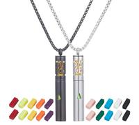 PLIGREAT 2 Pcs Essential Oil Diffuser Necklaces Stainless Steel Mindfulness Breathing Necklaces with 20 Felt Pads Perfume Diffuser Cylinder Locket Pendant for Birthday, Silver & Black
