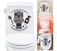 PLIGREAT 2 Pcs Flush Reminder Toilet Sticker, Black White Tools Toilet Seat Lid Stickers Removable Self-Adhesive Wall Decals for Bathroom Bathtubs Cover Decor WC Restroom