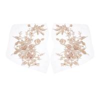 PLIGREAT 2 Pcs Lace Beads Flower Fabric Applique, 3D Beaded Embroidered Floral Fabric Patches Sewing On Patches Appliques for DIY Wedding Brides Dresses Tailors Shop Clothes Accessories, Gold