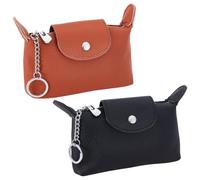 PLIGREAT 2 Pcs Leather Coin Purse with Keychain, Women Tiny Zipper Pouch Portable Classic Wallet Money Bag for Change Coins Keys Organizer, Black and Brown