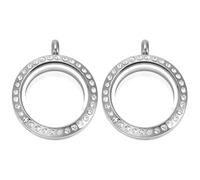 PLIGREAT 2 Pcs Living Floating Memory Locket, 25 mm/1 Inch Stainless Steel Round Glass Locket Craft Rhinestone Picture Frame Crafts for DIY Jewelry Making