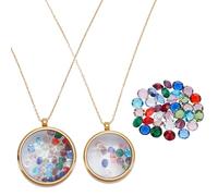PLIGREAT 2 Pcs Living Floating Memory Necklaces, 2 Sizes Round Stainless Steel Memory Locket with Rhinestone and Chains Glass Photo Pendants Floating Locket Necklace for Women DIY Jewelry Making, Gold