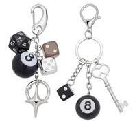 PLIGREAT 2 Pcs Lucky Black 8 Ball Keychain Aesthetic Bag Charms Magic Ball Key Chain with Dice Star Charm Keychain Key Decor Accessory for Bag Purse Handbag Backpack Keys, 2 Styles