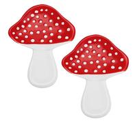PLIGREAT 2 Pcs Mushroom Spoon Rests, Ceramic Utensil Spoon Holder for Stove Top Counter Porcelain Cooking Rest for Spatula Ladle Kitchen Counter Decor, Red
