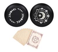 PLIGREAT 2 Pcs Phase Moon Star Altar Ritual Plate, 14 cm Black Decorative Tray Small Ring Jewelry Display Dish Candle Crystal Holder for Altar Ritual Offering Prayer