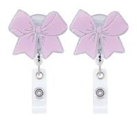 PLIGREAT 2 Pcs Pink Bow Badge Holders, Retractable ID Badge Holder Clip Cute Nursing Badge Reel with Clip Teacher Student Name Badge Holders Medical Hospital Accessories for Work