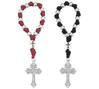 PLIGREAT 2 Pcs Rosary Beads for Car Rearview Mirror, 7.08Inch/18cm One Decade Rosary Bracelet with Cross Hanging Accessories for Men Car Rearview Mirror Travel Home Decor, Black and Red