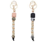 PLIGREAT 2 Pcs Silicone MAMA Beaded Keychain, Leopard Print Beaded Keychain for Women Fashion Bag Pendant Decor for Mom Mother's Day Birthday Retirement Gift, Pink and Black