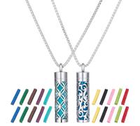 PLIGREAT 2 Pcs Stainless Steel Essential Oil Diffuser Necklaces, Mindfulness Breathing Necklaces with 20 Felt Pads Perfume Diffuser Cylinder Locket Pendant for Birthday Gift, Silver