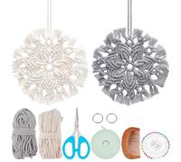 PLIGREAT 2 Set DIY Macrame Snowflake Kit Classic Christmas Snowflake Macrame Ornaments for Christmas Tree Home Wedding Party Decor Car Bag Charms Handmade Cord Knotting Kit with Instruction and Video
