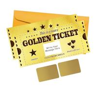 PLIGREAT 2 Sets Golden Ticket with Envelope, Double Printed Scratch Off Cards 20x9cm Surprise Gift Reveal DIY Coupon Cards for Birthday, Holiday, Voucher Raffle Gift, Party Supplies, Pentagram