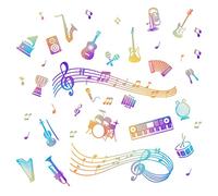 PLIGREAT 2 Sheets Colorful Musical Notes Wall Stickers Removable Vinyl Wall Stickers for Music Lovers Bedroom Living Room Music Studio Decoration Instruments Music Themed DIY Wall Art Decor