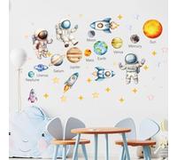 PLIGREAT 2 Sheets Colorful Solar System Planet Wall Stickers Astronaut Removable Vinyl Wall Decals for Kids Bedroom Reading Room Nursery School Classroom Wall DIY Decorative Stickers