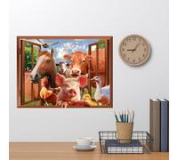 PLIGREAT 2 Sheets Farm Animals Wall Decals 3D False Window Farm Animals Wall Stickers Removable Funny Pig Cow Horse Wall Decors for Bedroom Living Room Playroom Home Indoor Wall Art Decoration