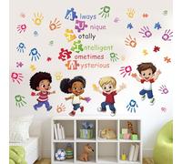 PLIGREAT 2 Sheets Inspirational Quotes Wall Stickers Removable Vinyl Wall Decals Colorful Hand Prints Wall Art Murals for Kids Bedroom Nursery School Classroom Wall Decor DIY Decorative Stickers