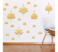 PLIGREAT 2 Sheets Lotus Flower Wall Decals DIY Gold Dot Removable Vinyl Stickers for Yoga Center Bedroom Living Room Zen Room Meditation Home Background Wall Art Decor Yoga Lovers Gift