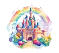PLIGREAT 2 Sheets Rainbow Castle Wall Stickers, Colorful Fairy Princess Wall Decals Removable Fantasy Castle Wall Decor Stickers Vinyl Peel and Stick Wall Decal for Bedroom Nursery Living Room
