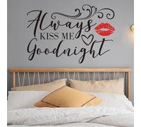 PLIGREAT 2 Sheets Romantic Red Lip Wall Sticker Always Kiss Me Goodnight Quotes Wall Decals Love Art Letters Removable Stickers for Bedroom Living Room Bathroom Decor Couples Home DIY Indoor Art Decor