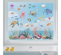 PLIGREAT 2 Sheets Sea Turtle Fish Window Clings, Colorful Under The Sea World Window Stickers Peel and Stick Windows Decals for Living Room Bedroom Nursery Glass Door Home Decoration