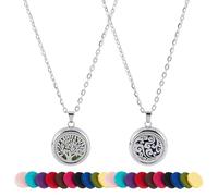 PLIGREAT 2 Styles Silver Essential Oil Diffuser Necklace Round Tree of Life Stainless Steel Locket Pendant 60cm/23.62 Inch Necklace with 20 Refill Pads for Portable Aromatherapy Travel and Daily Wear