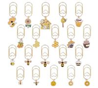 PLIGREAT 20 Pcs Creative Bee Charm Paperclips Cute Decorative Paper Clips Sunflower Honey Pendant Bookmarks Mixed Metal Paper Clamps for Document Organizing Scrapbook Notebook Office School Supplies