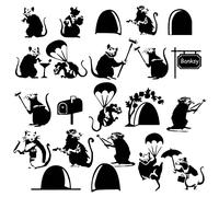 PLIGREAT 22 Pcs 3D Mouse Hole Wall Stickers Black Funny Banksy Style Wall Decals Removable Art Murals for Kitchen Nursery Living Room Bedroom Wall Corner Decor