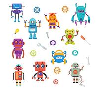 PLIGREAT 23 Pcs Robot Wall Stickers DIY Peel and Stick Wall Decals Fun Cartoon Robot Wall Stickers for Boys Bedroom Playroom Nursery Decoration Cute Cartoon Window Decor